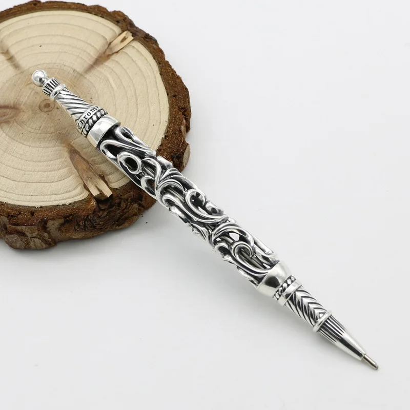 

Exquisite high-end signature pen retro hollow carving pure silver ballpoint pen silver office decoration gift