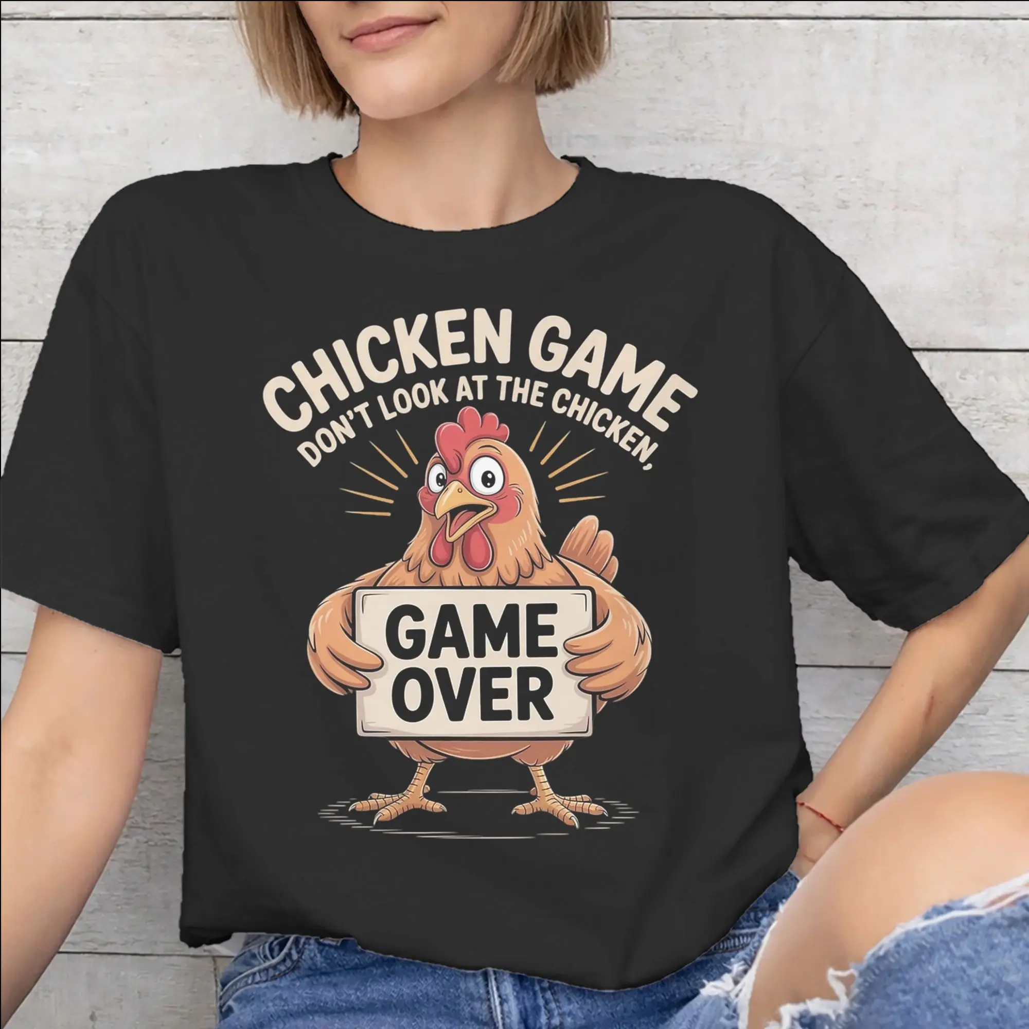 Chicken Game Dont Look At The Chicken Printed T Shirts for Men Women  Cotton  Tee Shirt Clothing