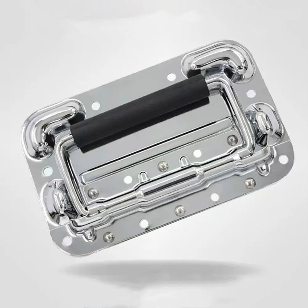 Surface Mounted Black/Silver Spring Loaded Handle Iron 6.34 Inch Heavy Duty Handle Electroplated Rubber shake hands Toolbox