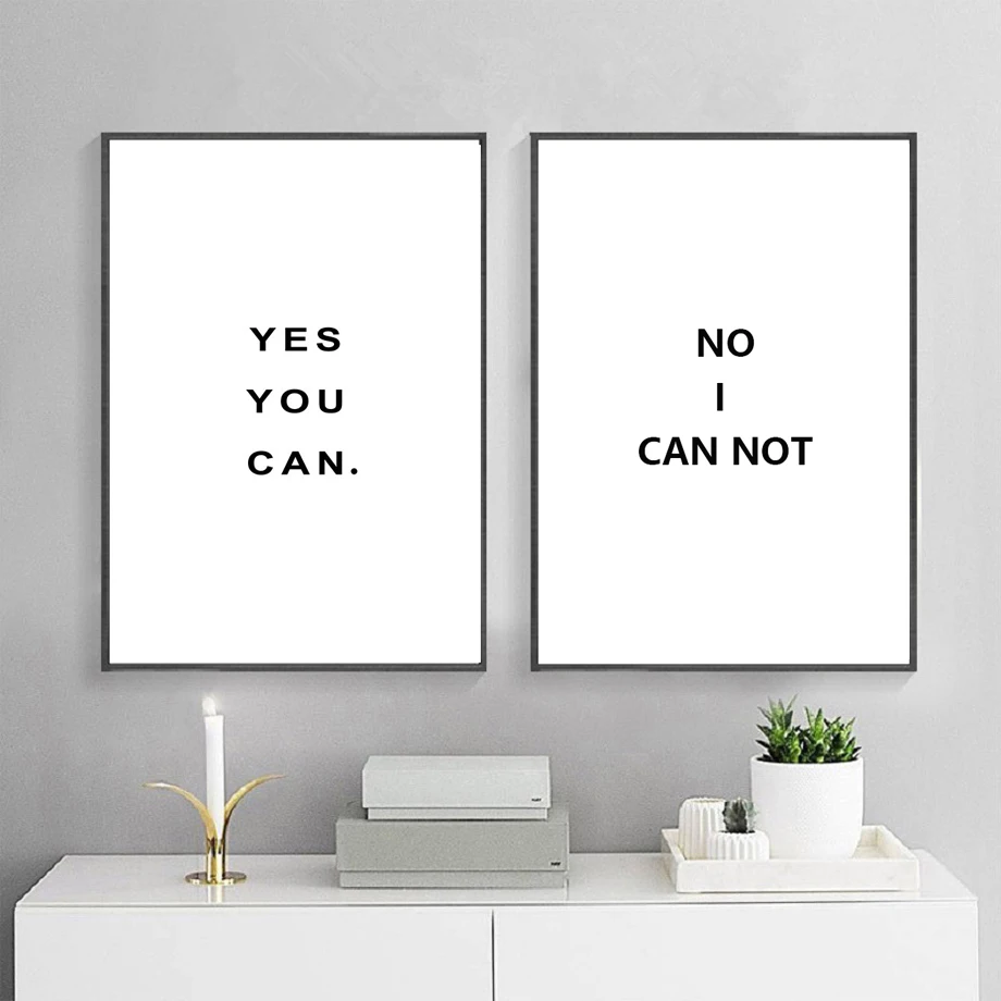 

Black White Wall Painting Yes You Can Motivational Phrase Minimalist Quotes Canvas Painting Poster and Print for Room Decoration