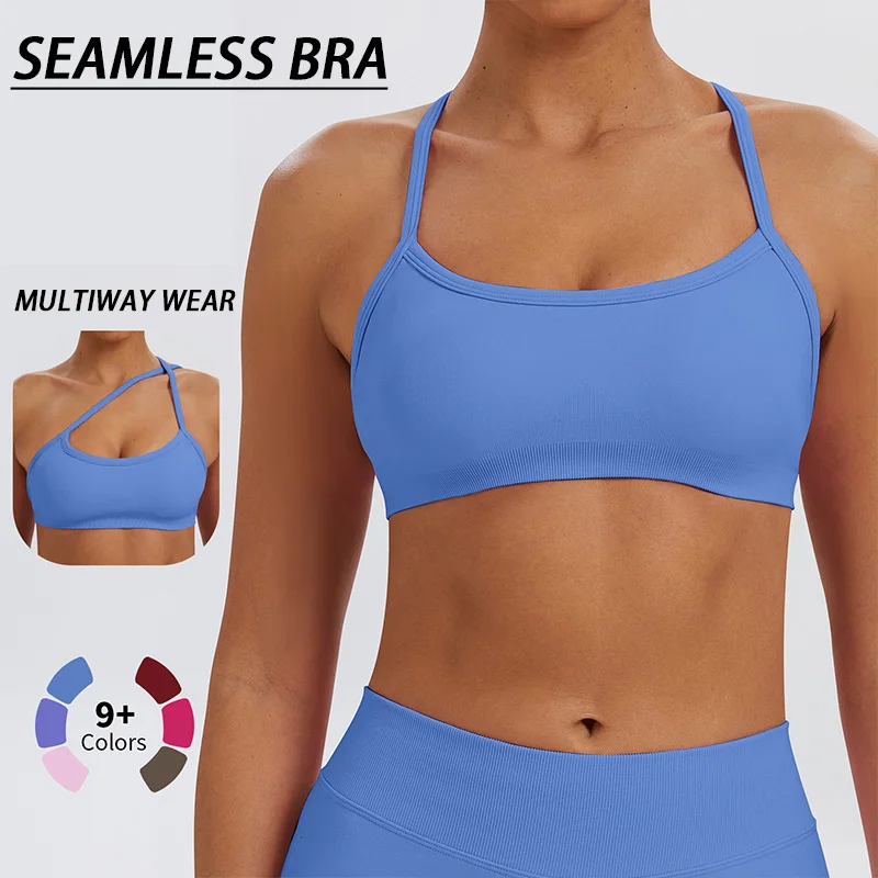 

Женский спортивный бюстгальтер с тонкими перекрестными бретелями на спине, регулируемый, из эластичного трикотажа, с вырезом халтер, для фитнеса и йоги, универсальный укороченный топ-майка