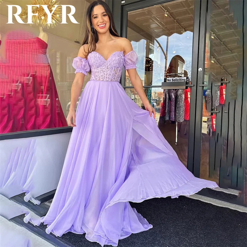 

RFYR Purple Evening Gown Elegant Sweetheat Prom Dress Off The Shoulder Pleat Stain Wedding Evening Dress Custom robes de soirée