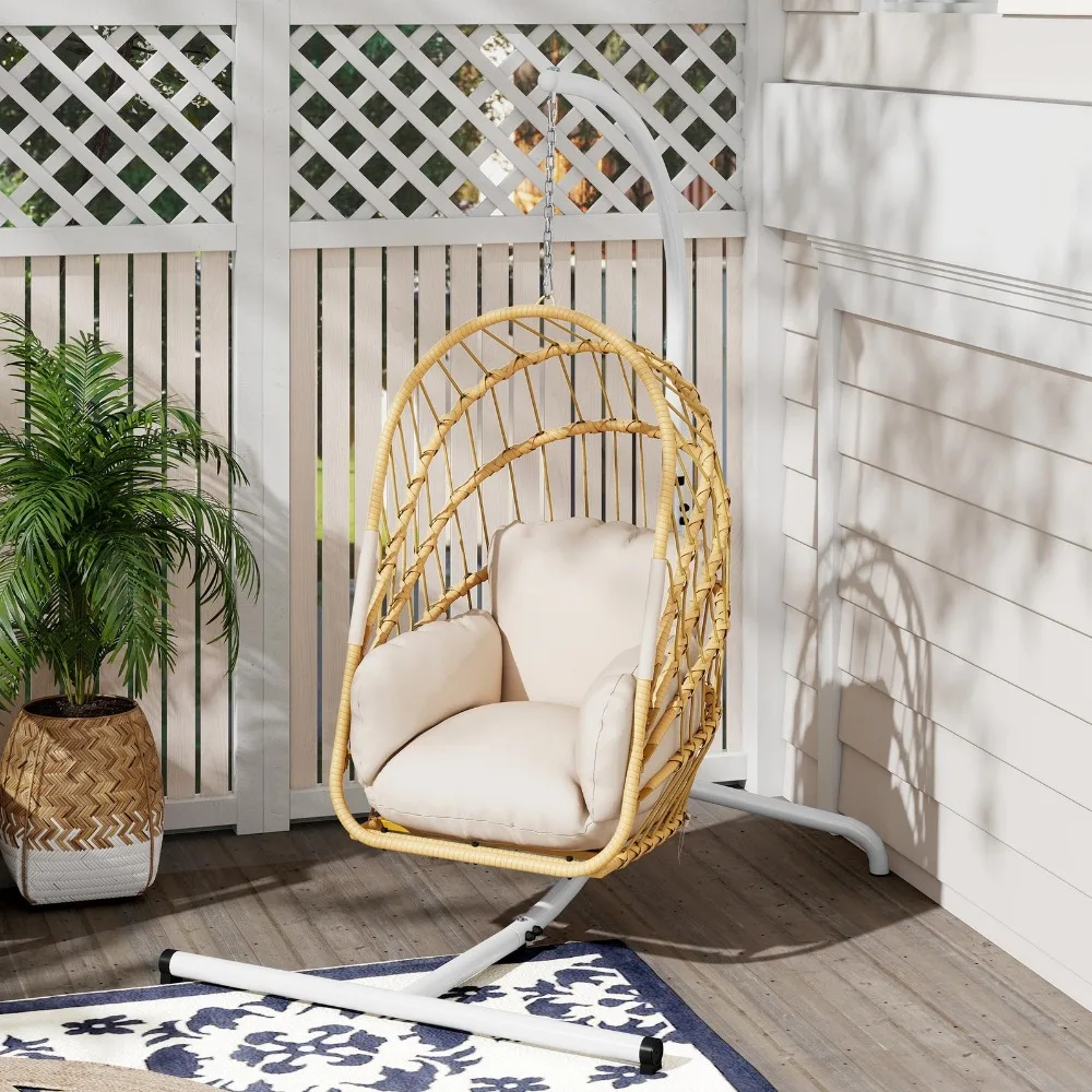 

Wicker Swing Egg Chair 300lbs Capacity Chair Patio Rattan Chair Backyard Outdoor