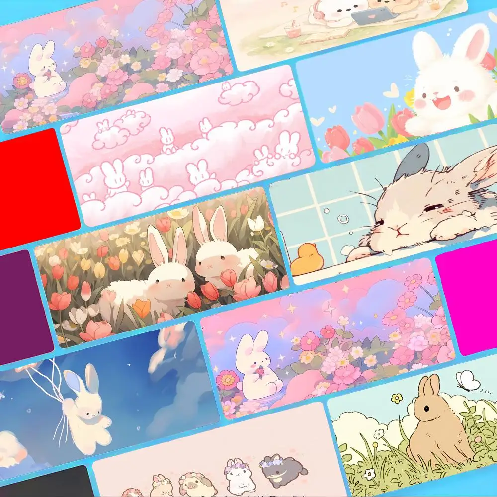 Adorable Playful Cute Cartoon Rabbit Bunny Mouse Pad Non-Slip Large Desk Mat Thick Stitched Edge Gaming Mousepad