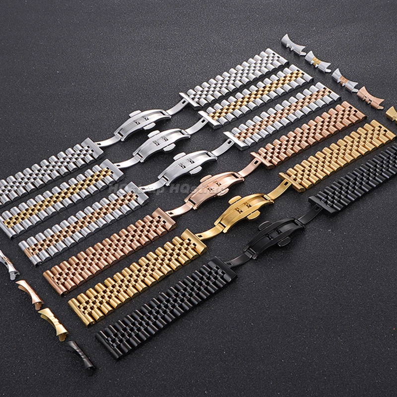 12mm 13mm 14mm 16mm 17mm 18mm 19mm 20mm 21mm 22mm Stainless Steel Watch Band Flat Curved End Metal Strap Folding Buckle Bracelet