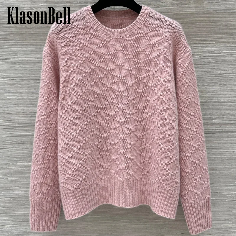 9.9 KlasonBell Women Clothes Classic Argyle Plaid O-Neck Cashmere Knitwear Simple Comfortable Loose Sweater