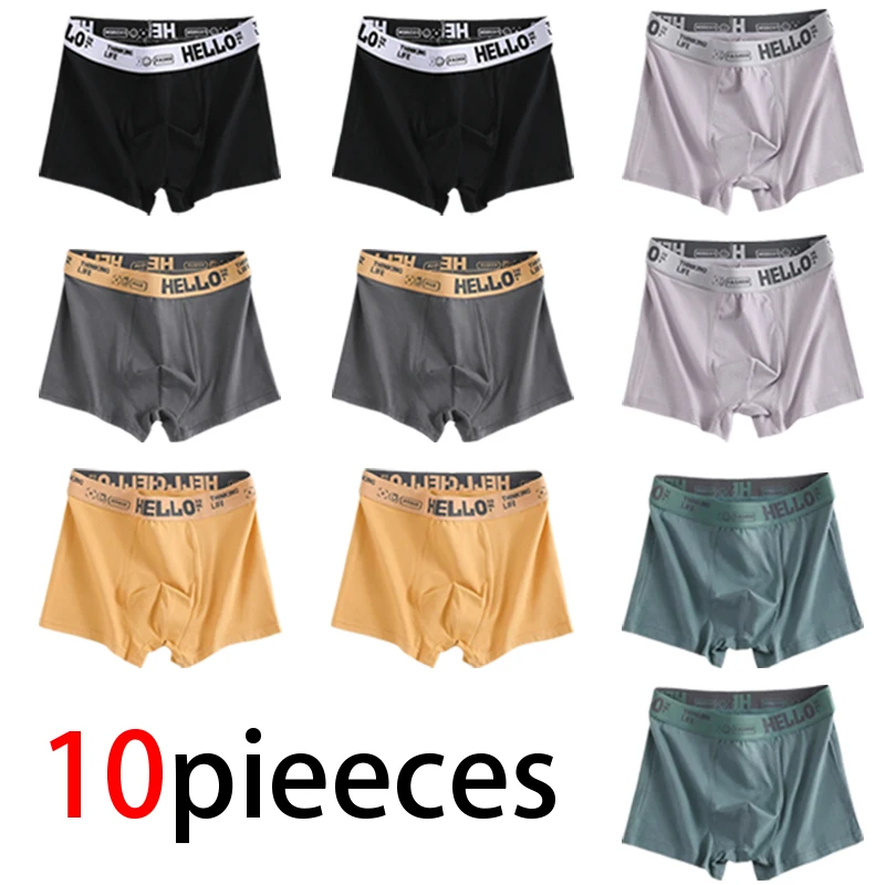 

10pcs Mens Underwear Male Boxers Sexy Underpant Comfortable Breathable fashion New Style softness Boys Catton Panties Boxershort