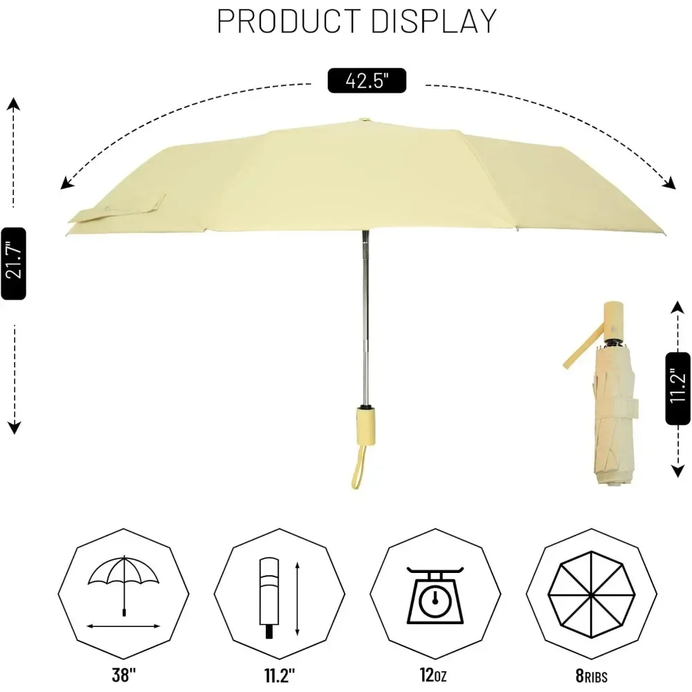 Guarda-chuva COMPACT automático para viagem, à prova d'água, leve, dobrável, fácil de transportar para mulheres e homens
