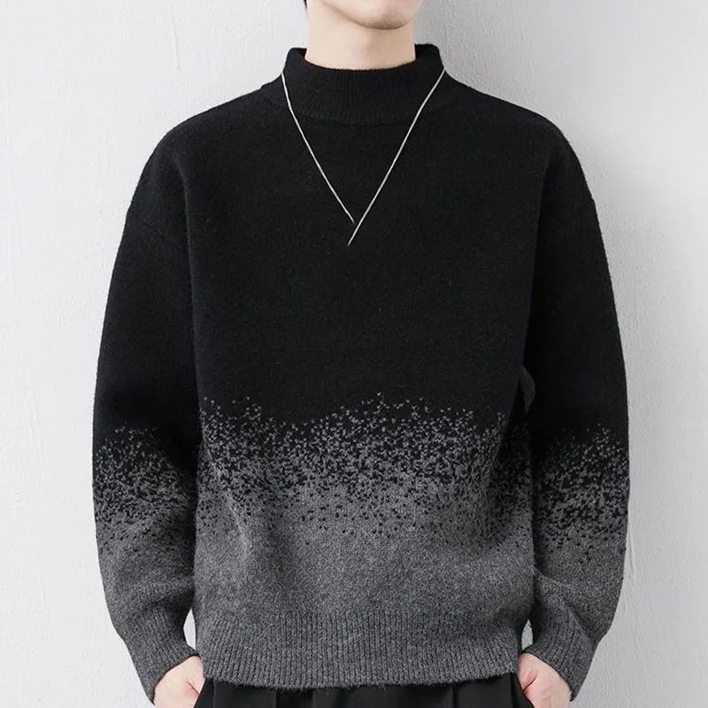 Półgolf męski dzianina w stylu Vintage sweter kolor patchworku kropki z gradientem przystojny sweter 2023 zimowy sweter z grubym swetrem