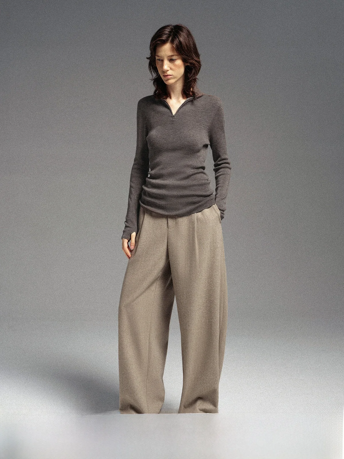 

Повседневные свободные брюки из шерстяной смеси FLOWERSAYS Dragon Tooth, винтажные повседневные брюки с высокой талией, прямые брюки-клеш