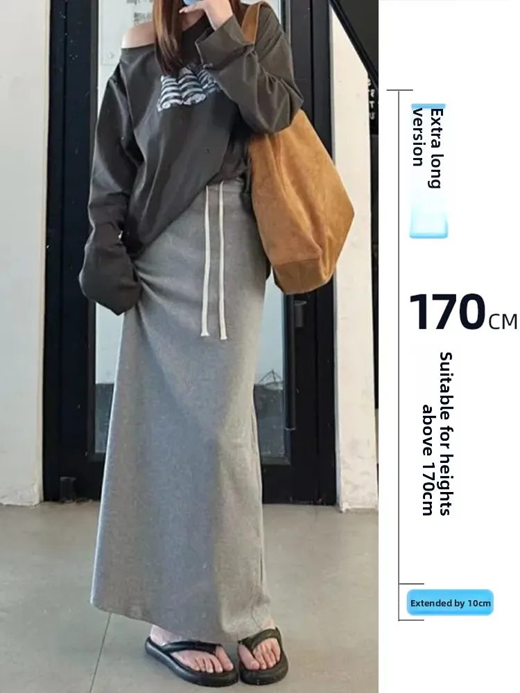 

ay Dstring High Waist A-Line Midi Skirt for Taller Women Casual Sle Split Side Slimming Design Autumn Collection