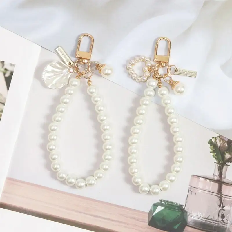 R66A Korea Style-Shell Keychain Heart Pearl-Phone Chain Car Car ornamen Hanging