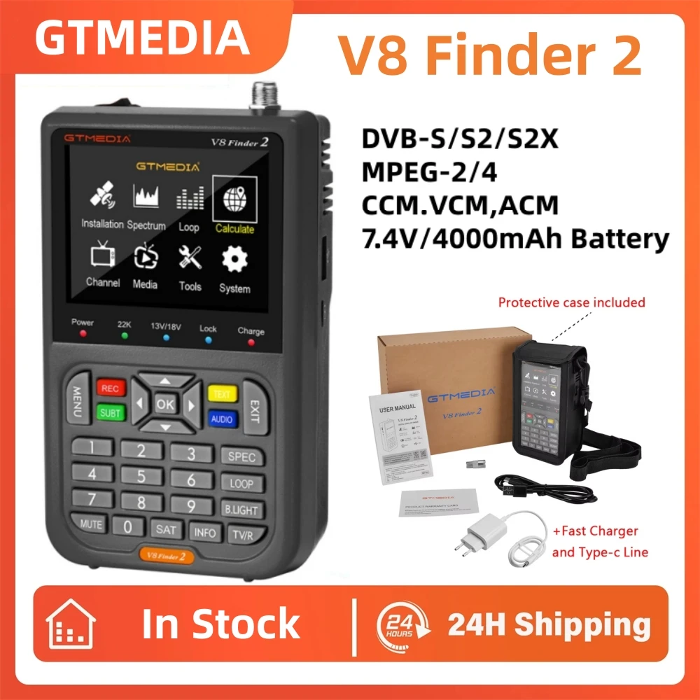 GTMEDIA V8 Finder 2 DVB-S/S2/S2X 1080P HD Medidor de Señal Satelital con Pantalla LCD de 3.5', Puerto Tipo-C, Satfinder VS Freesat Finder Meter