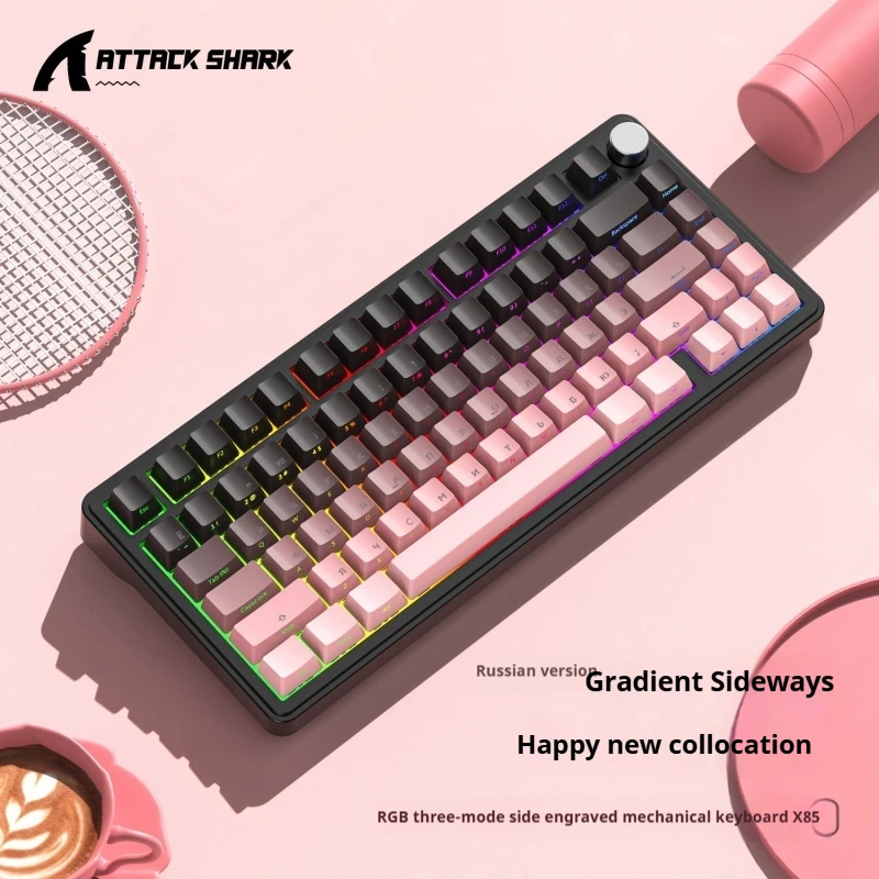 

Attack Shark X85 Russian Mechanical Keyboard Rgb Gradient Three Mode Wireless Bluetooth Hot Plug Russian For Keyboard Accessory