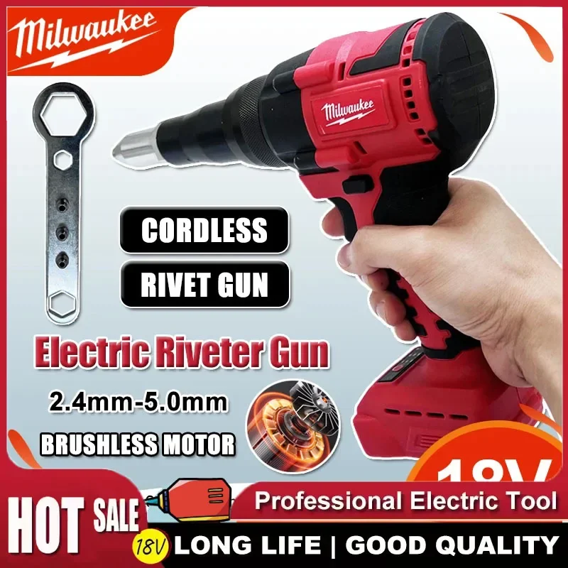 

2026 Milwaukee Electric Riveter Gun 4.8MM Cordless Brushless Rivet Riveting Tool With LED Light For Milwaukee 20V 18V Battery