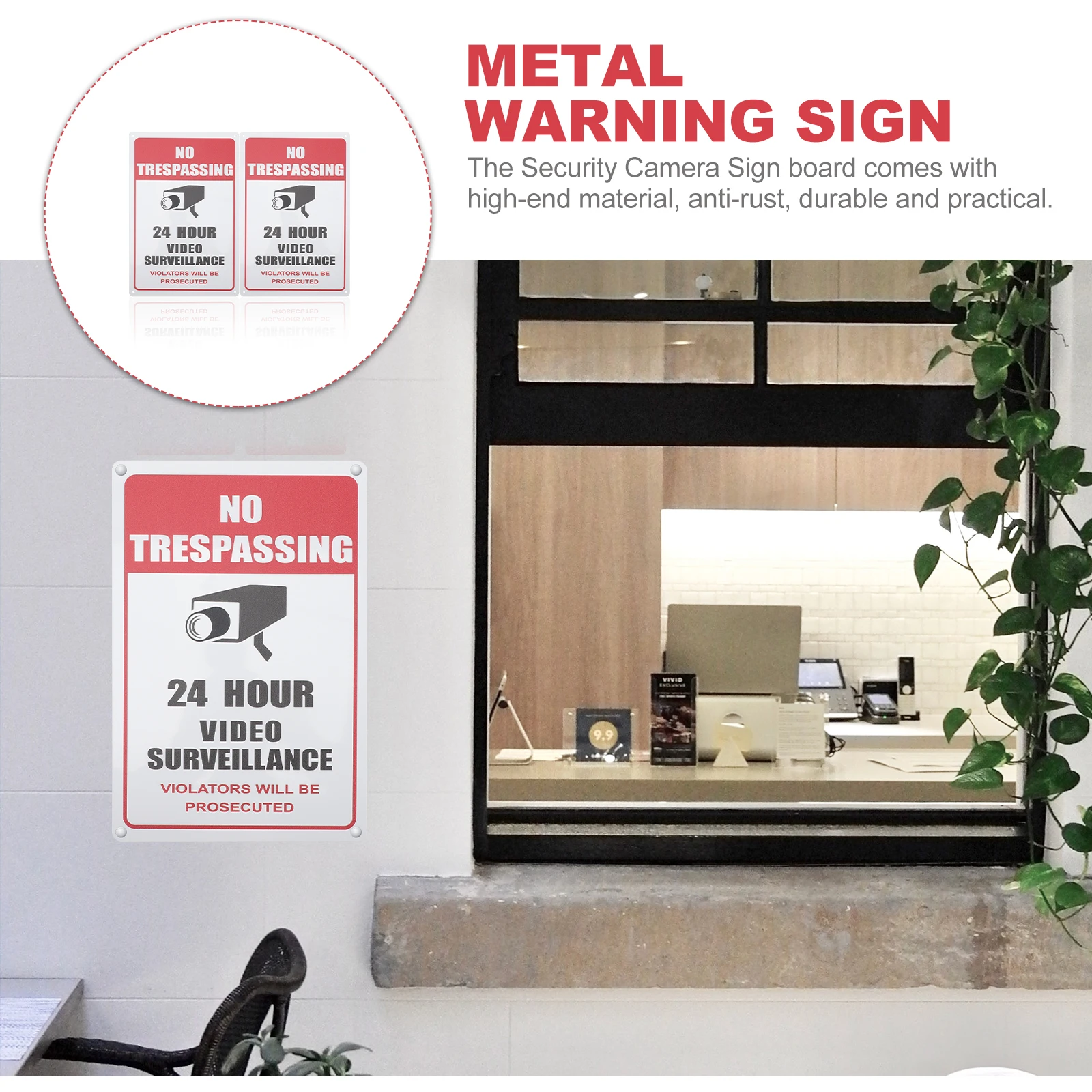 

2pcs Vintage Tinplate Metal Signs Warning Board No Trespassing Retro Iron Wall Decor Safety Sign Monitoring