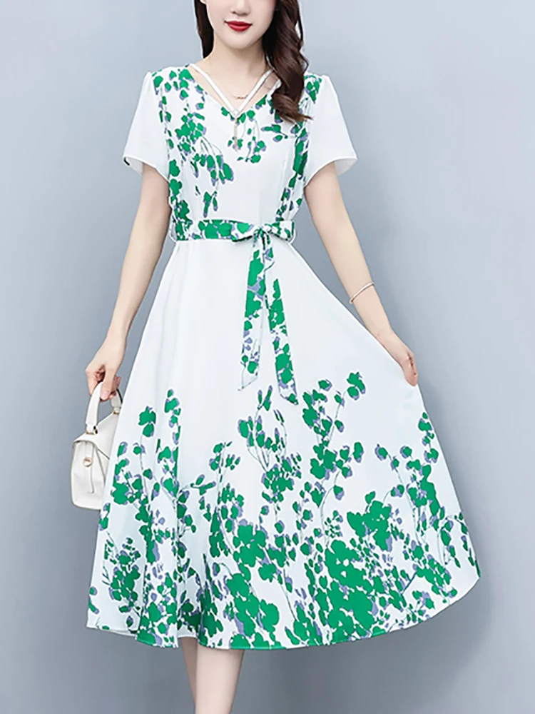 Beach Style Red Floral Chiffon Long Dress for Women Summer Elelgant Casual Holiday Dress 2024 Korean Vintage Bodycon Party Dress