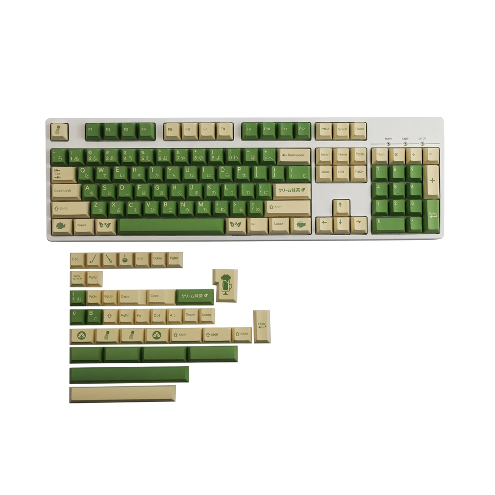 GBrosCream Matcha Keycaps, PBT, DYE- Sublimation, Aucun profil, Clavier mécanique, MX Gateron Kailh Switch, 140 prédire