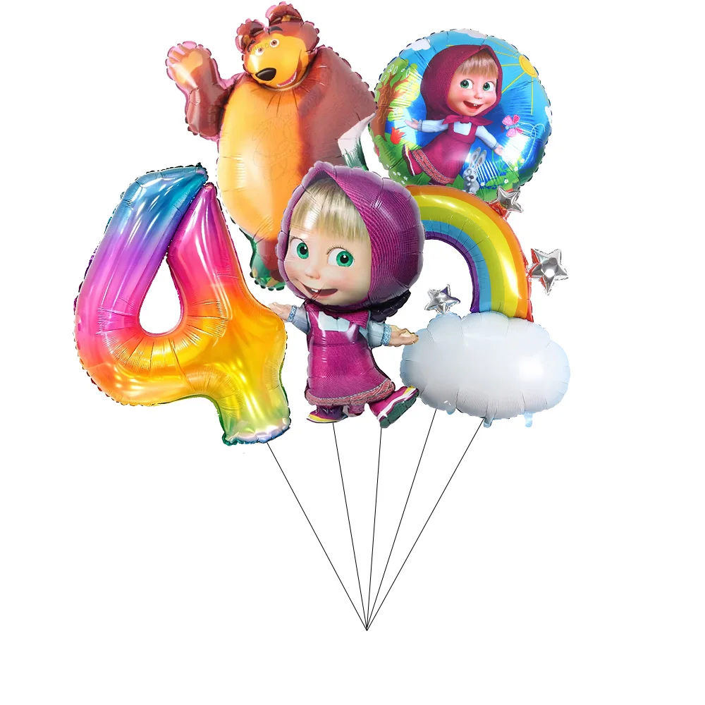 Mascha und der Bär Geburtstagsparty Banner Luftballons Teller Becher Servietten Tischdecke Mädchen Cartoon Partyzubehör Dekoration Babyparty – Detail 35