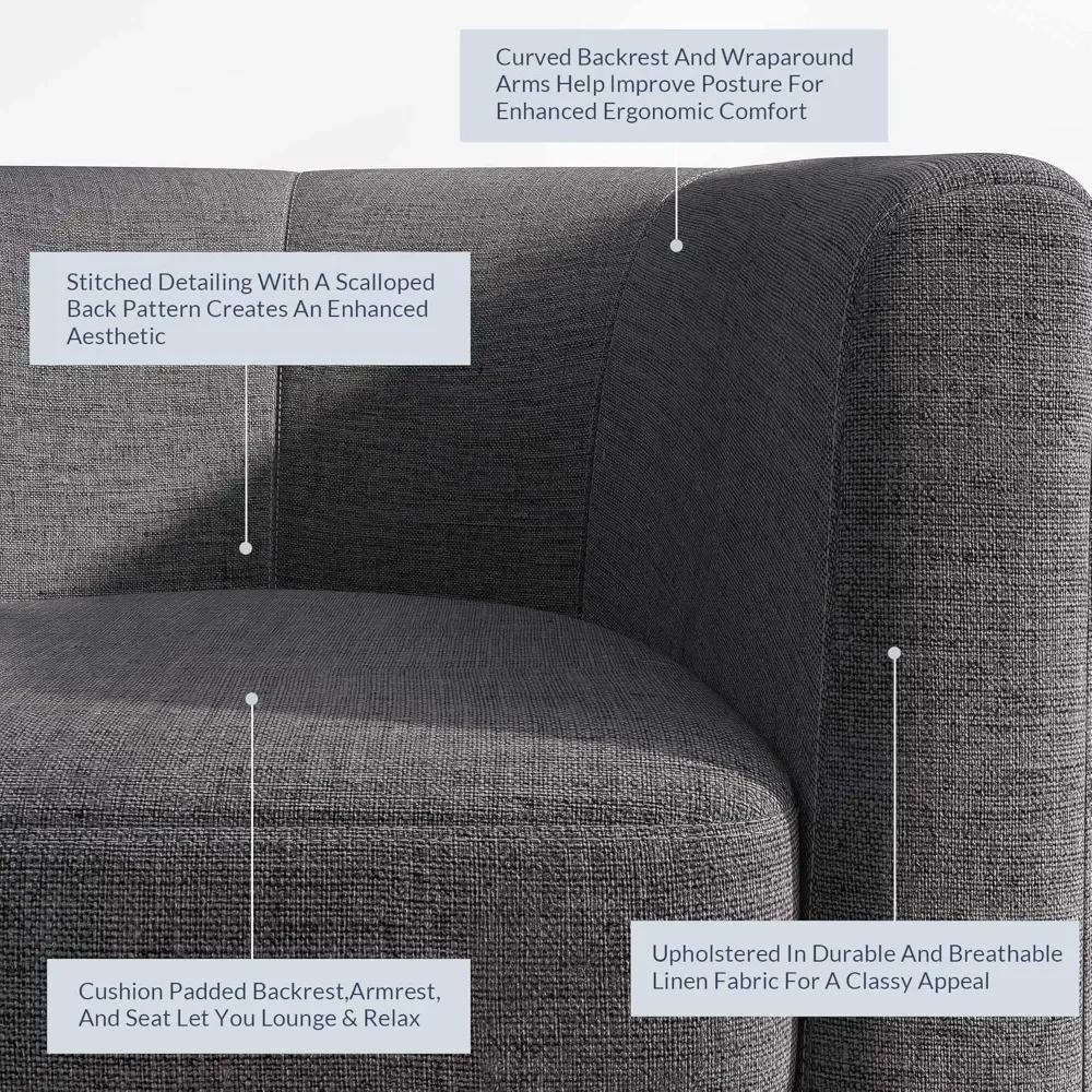 거실 의자 세트, 린넨 라운드 악센트 배럴 의자, 클럽 욕조 소파, 침실용 의자, 플레어 다리가 있는 코너 의자, 2 개