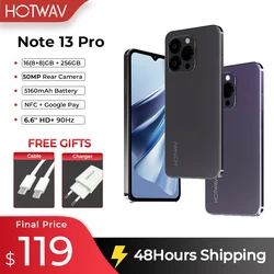 HOTWAV Note 13 Pro 4G Android 13 6.6 'HD + 90Hzリフレッシュレート、16GB(8 + 8)+ 256GB、50MPカメラ、5160mAhビッグバッテリー、新品