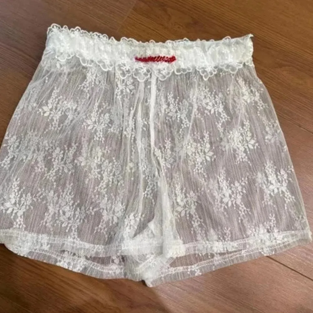 

Fashion Loose Lace Plaid Shorts Mesh Flower Sweet High Waist Shorts Stripe Lolita Wide Leg Short Pants Girls