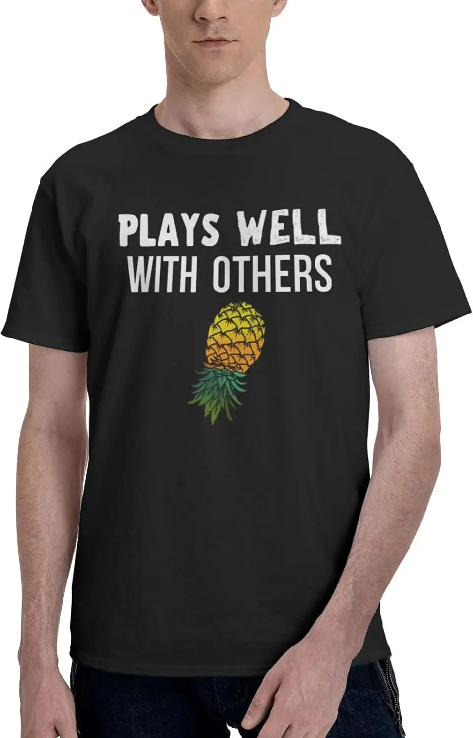 Upside Down Pineapple Play Well with Others T-Shirt Vintage Short-Sleeve