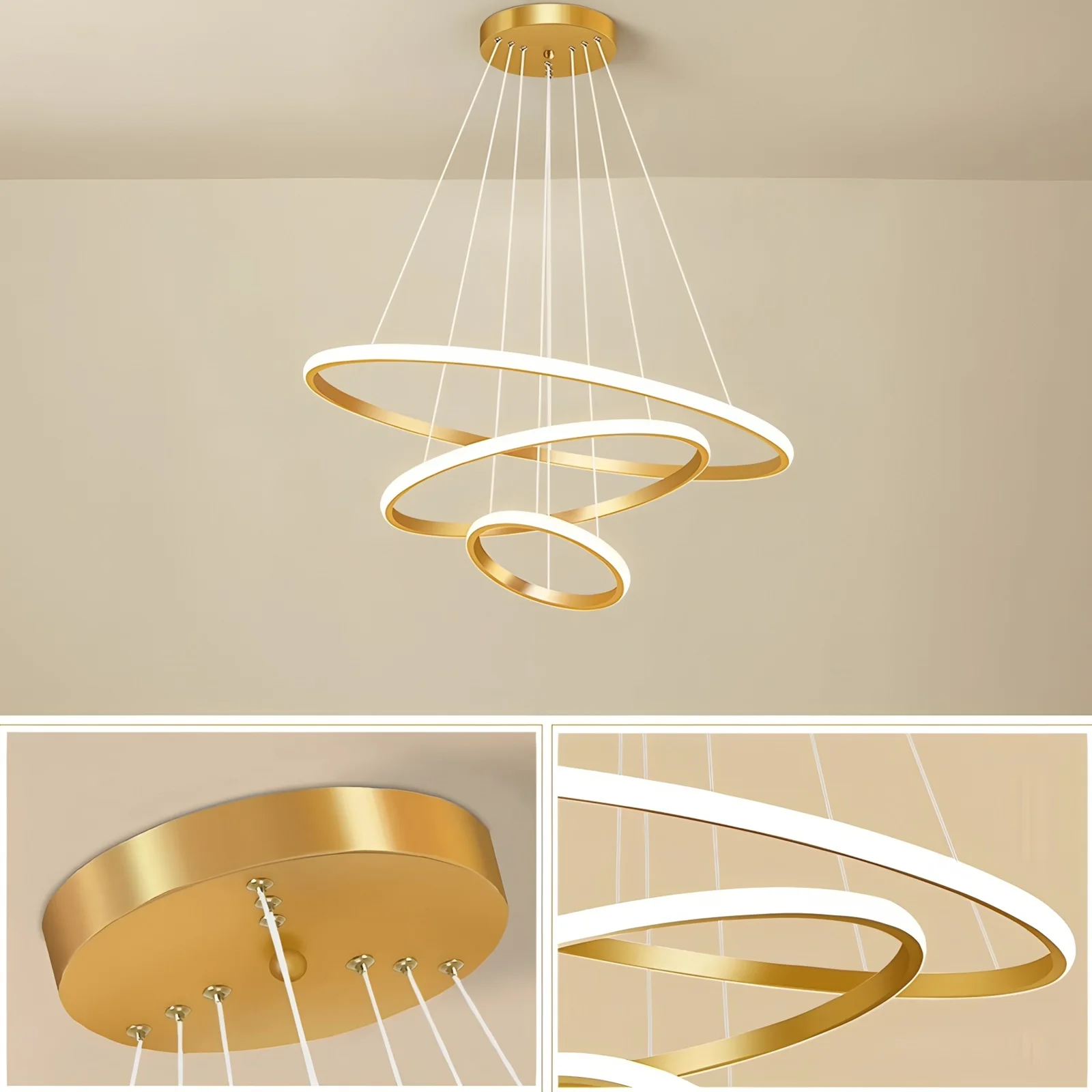 ثريا السقف قابلة للتعديل طول بريق ثلاثة حلقة ثلاثة ألوان ضوء السقف قلادة مصباح لغرفة الطعام غرفة المعيشة