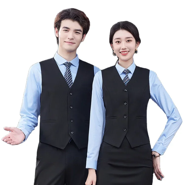 High Quality Starred Hotel Employee Uniform Custom Housekeeping Staff Reception Doorman Knitted Hotel Uniform Sweater Waistcoat