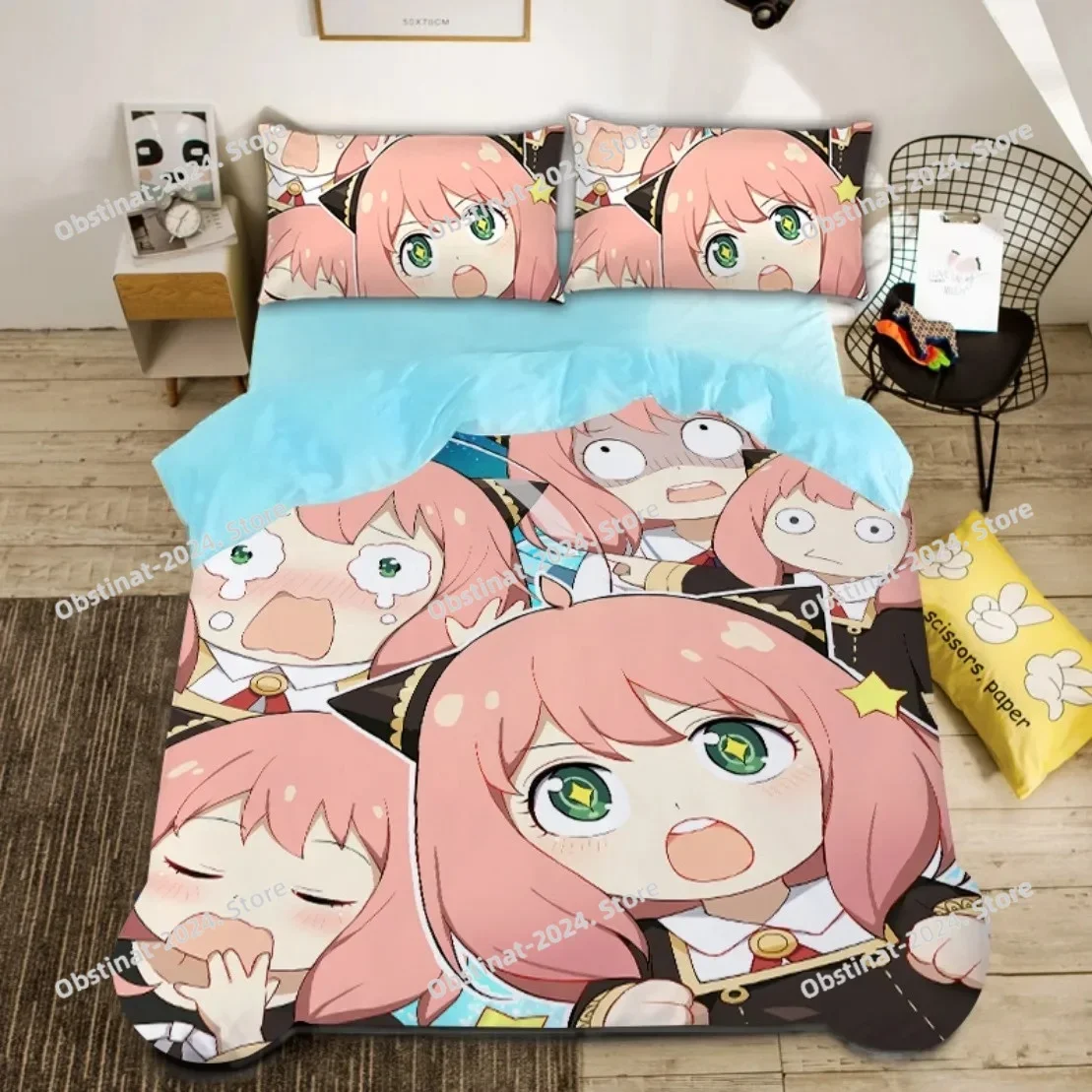 애니메이션 스파이 X 패밀리 침구 세트, 스파이 재미있는 아니야 프린트 베개 커버 포함 침대 이불 커버 부드러운 싱글 더블 퀸 슈퍼 킹 사이즈