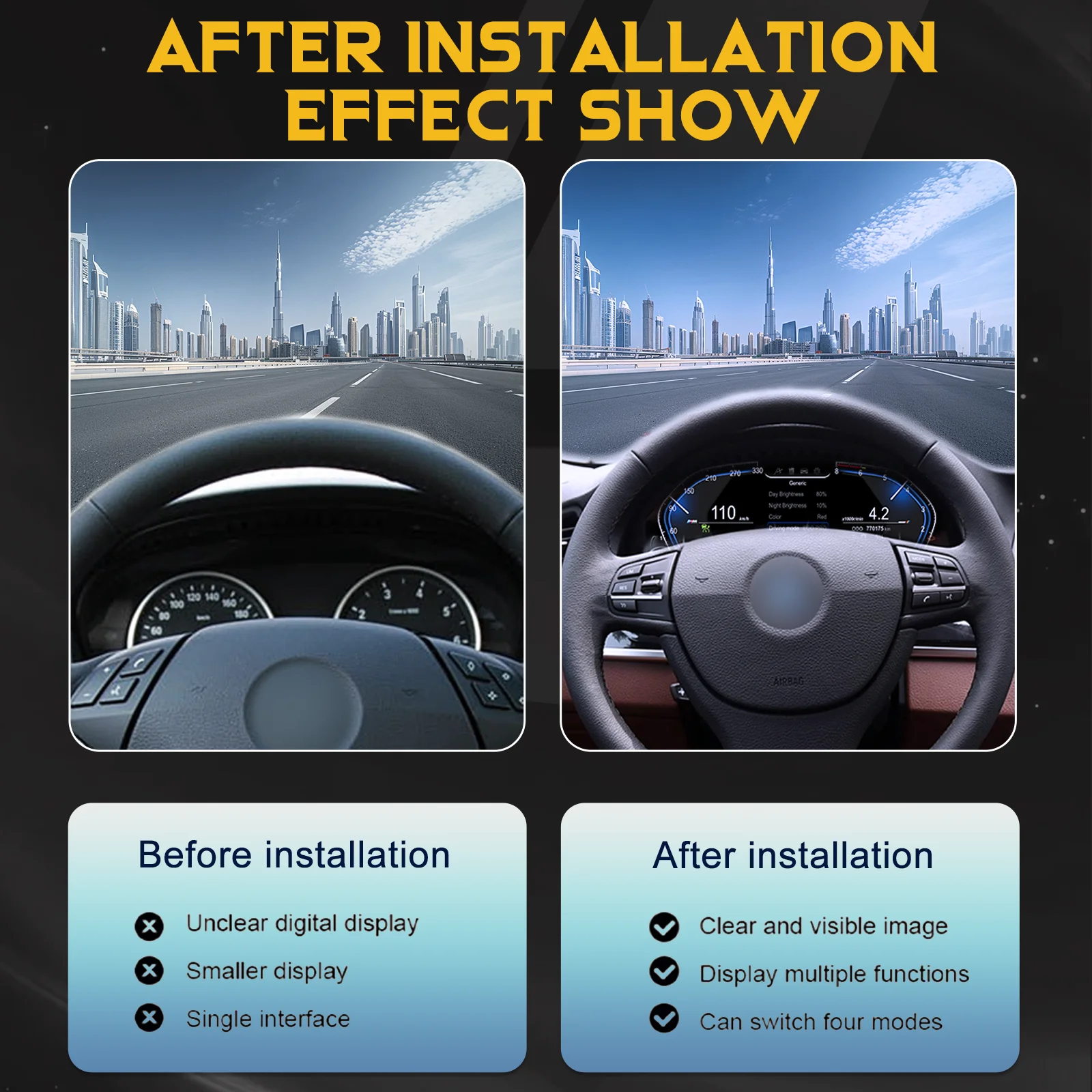 Carcluster 12.3'' LCD Digital Cluster For Volkswagen Passat B6 B7 CC 2007 8 9 10 11 Year Support HDMI Carplay Radio Dashboard instrument panel view 8