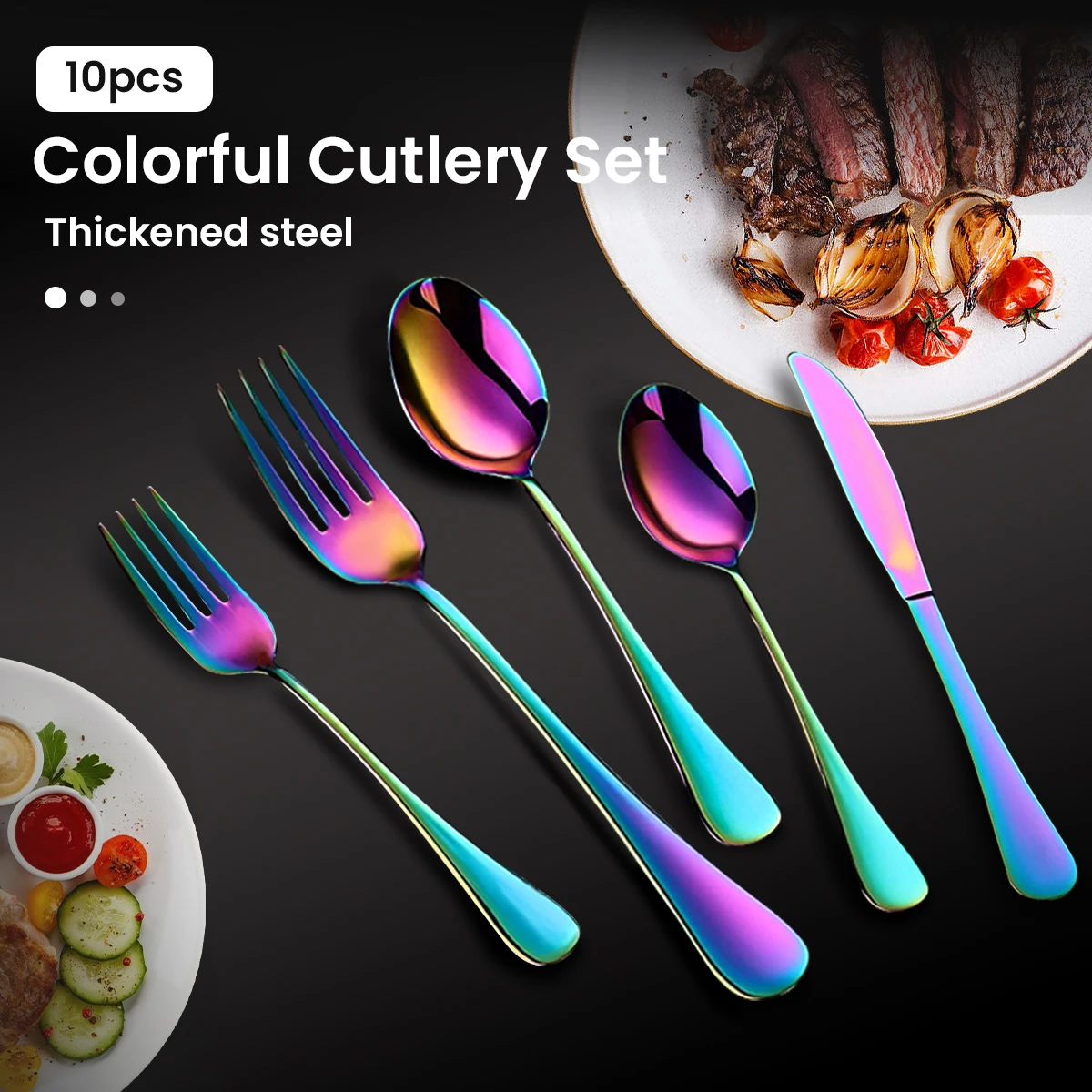 10/20 قطعة أواني الطعام الفولاذ المقاوم للصدأ مجموعة قوس قزح أدوات المائدة الملونة غسالة صحون آمنة عشاء أدوات المائدة الغربية اكسسوارات المطبخ #6