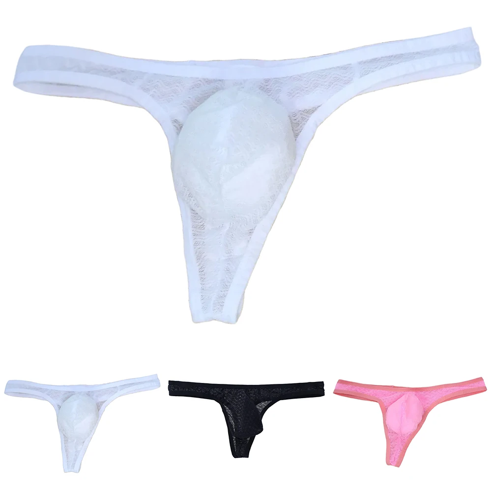 

Men Sheer Lace Jacquard Thong Underwear with Bulge Pouch Providing Breathable Fit Sexy Gstring Panties Mini Briefs