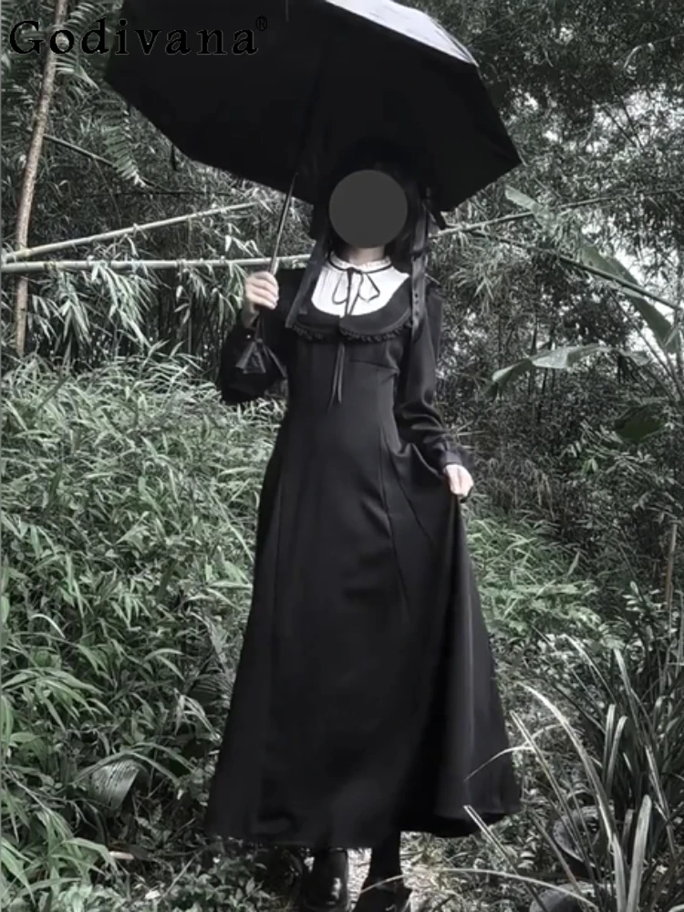 

Y2K Subculture Japanese Original Gothic Style Dark Dress Retro Autumn Winter Elegant Lace Halloween Cosplay Dress for Women