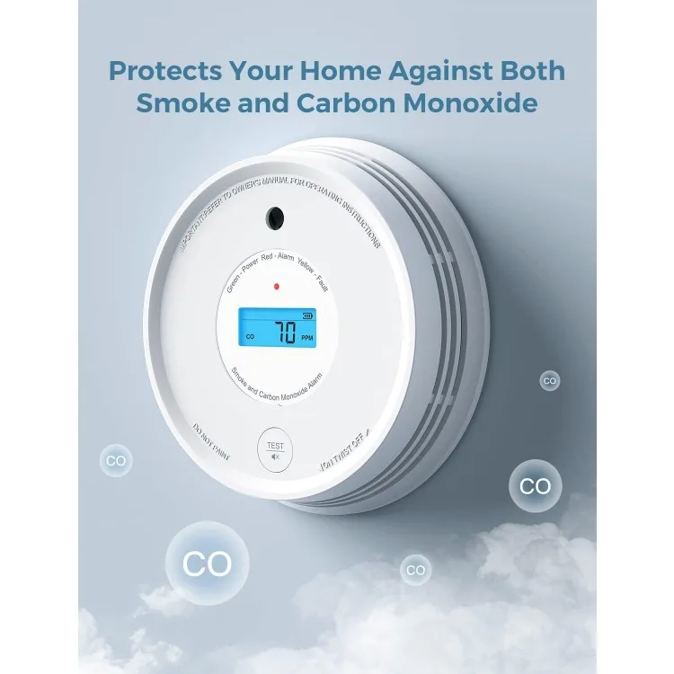 Smoke Carbon Monoxide Detector, Interlinked Combination Smoke CO Alarm, Battery Powered, Wireless Interconnected