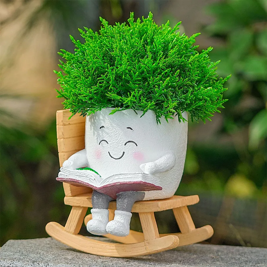 Resin Rocking Chair Flower Pot, Creative Gardening Decoration Planter for Indoor Outdoor Plants, Home Garden Ornament