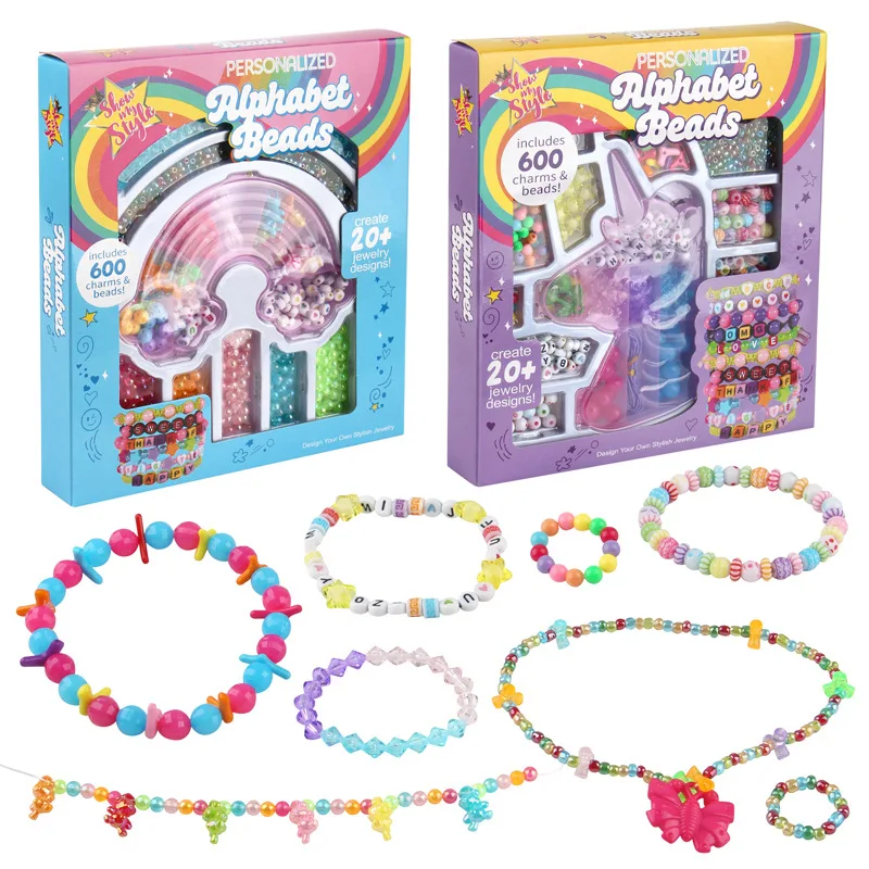 DIY Glass Beads Bracelet Making Kit Unicorn Shaped Box Letter Beads Kit Children's Beaded Toys Educational Toy Hand Beaded