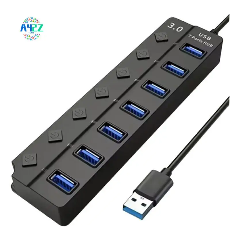 A42Z-7-Port USB 3.0 Hub With LED Indicator Independent Switch Control For Laptop Flash Drive Hard Disk Camera Keyboard