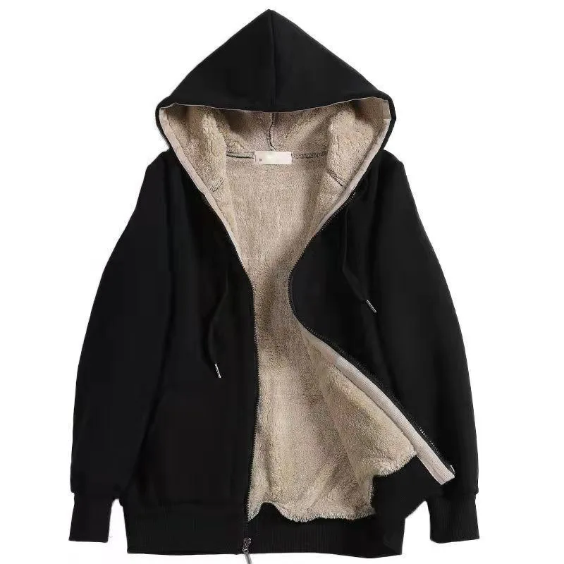 European American Clothing Winter Lambswool Hooded Loose Sweatshirt Women's Plush Jacket