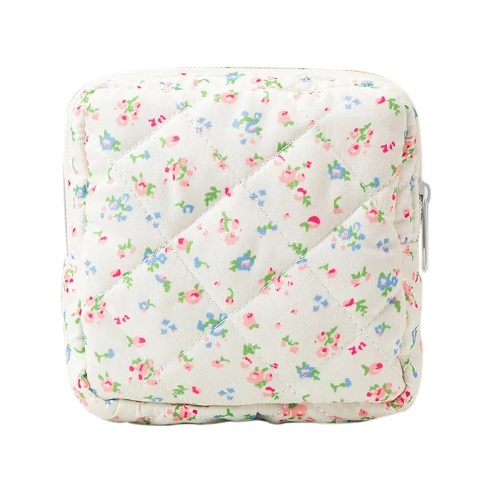 

Стеганая хлопковая сумка для гигиенических салфеток, многоцелевой органайзер для путешествий, сумка для хранения с цветочным принтом, портативный кошелек для монет, наушники