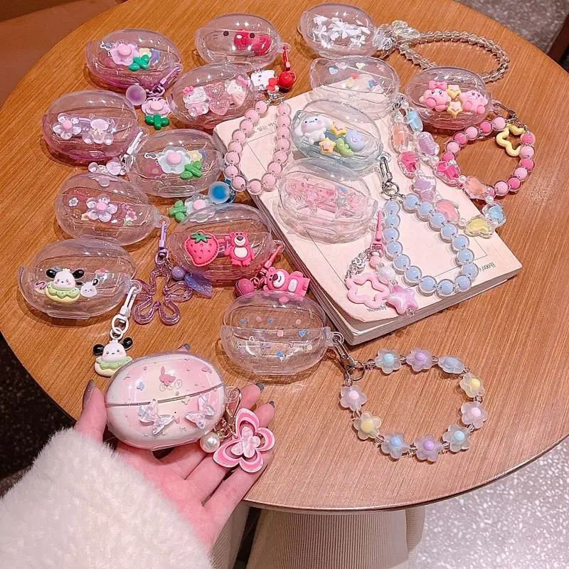 حافظة كرتونية شفافة لهاتف QCY Crossky C30 على شكل نجمة على شكل فراشة الدب سماعة غطاء ناعم QCY C30 صندوق سماعات فوندا مع سلسلة مفاتيح