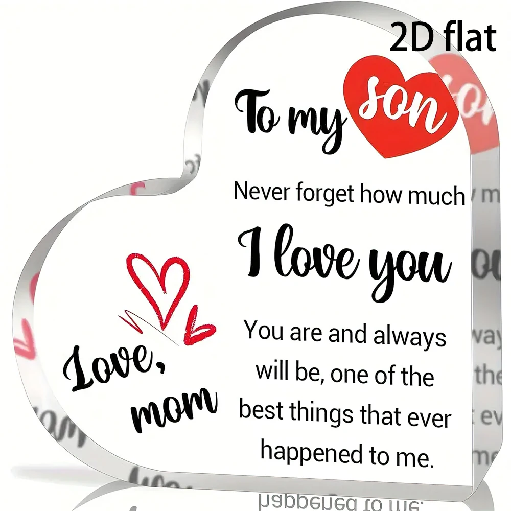 2D Flat, Heartfelt Mother to Son Acrylic Keepsake Card - Contemporary Style with Loving Message, Ideal for Birthday, Anniversary
