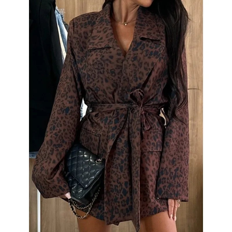 

S-XXL Women's Fashion Floral Printed Long Sleeve Short Coat Ladies Waist Strap Casual Printed Belt Coat Suit Jacket
