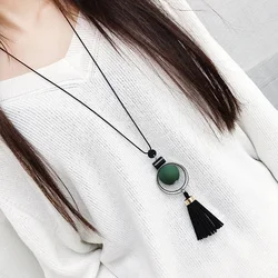 SUMENG 2024 New Wood Beads Pendants Long Sweater Necklace For Women Fashion Jewelry Gifts