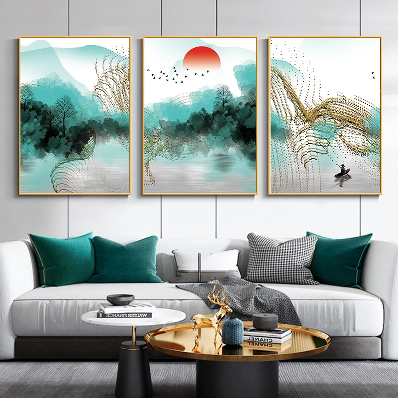

3pcs/Set New Chinese-style Abstract Landscape Canvas Poster Paintings Picture Wall Decoration Art Modern Living Room Home Decor