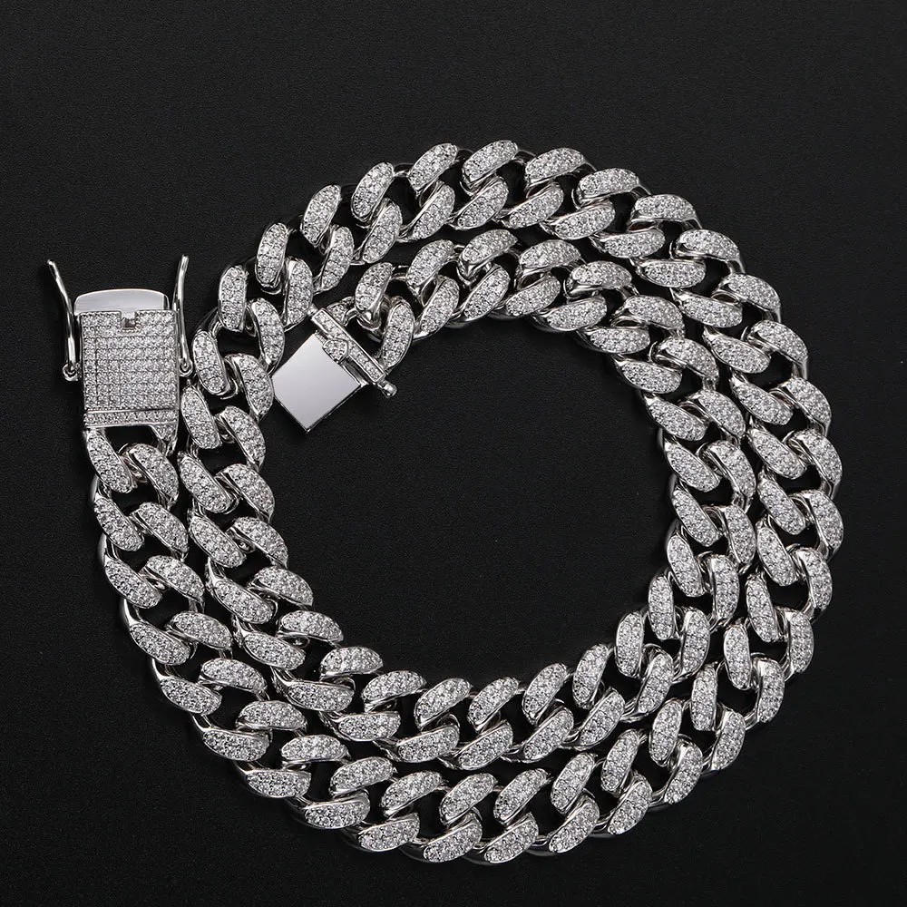 Stainless Steel Cuban Link Chain Hip Hop Accessories Zircon 12mm High Quality Double Row Full Diamond Cuban Hiphop Men