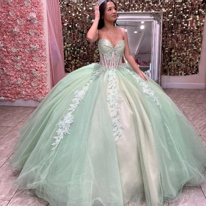 النعناع الأخضر فساتين Quinceanera الأميرة خرز كريستالي المتدرج تول فساتين حفلات عيد ميلاد الحلو vestidos de 15 Anos مخصص