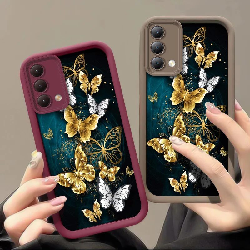 Painting Golden Butterfly Phone Case For Moto G22 G30 G9 Play Silicone Soft Camera Lens Protection Shockproof Bumper Back Cover