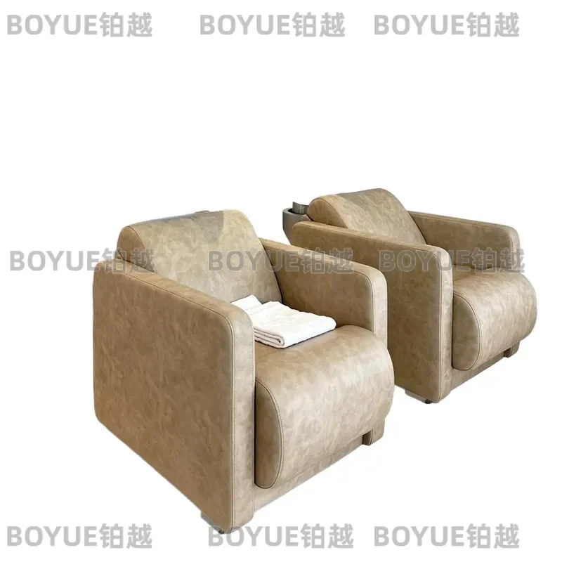 Modern Ceramic Shampoo Bowl Chair PU Leather Salon Wash Bed Station Professional Hair Washing Unit for Beauty Spa Center