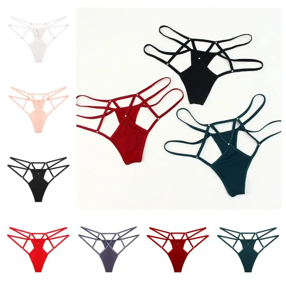 Breathable Elastic Sexy Hollow Out Thongs Underpants Y2k Sexy G Strings Crystal Cotton Crotch Ice Silk Panties Underwear